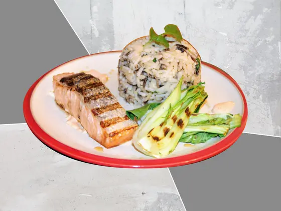 Cover image for Teriaki salmon and shitake rice